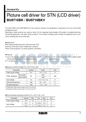 BU9716BK datasheet - Picture cell driver for STN (LCD driver)