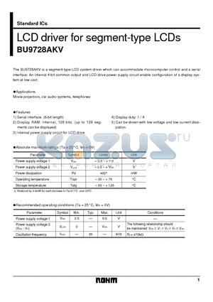 BU9728AKV datasheet - LCD driver for segment-type LCDs