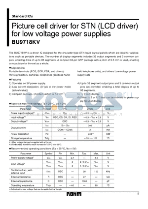 BU9718KV datasheet - Picture cell driver for STN LCD driver for low voltage power supplies
