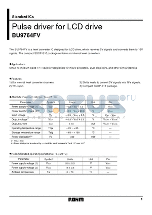 BU9764FV datasheet - Pulse driver for LCD drive