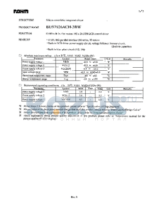 BU97926ACH-3BW datasheet - RAM built-in, Dot-matrix 102 x 26 STN LCD control driver