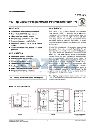 CAT5113LI-01-G datasheet - 100-Tap Digitally Programmable Potentiometer (DPP)