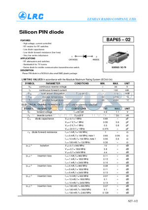 BAP65-02 datasheet - Silicon PIN diode