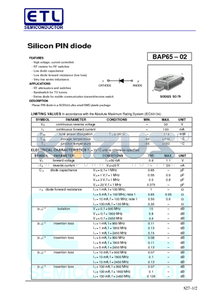 BAP65-02 datasheet - Silicon PIN diode