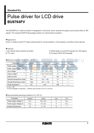 BU9764 datasheet - Pulse driver for LCD drive