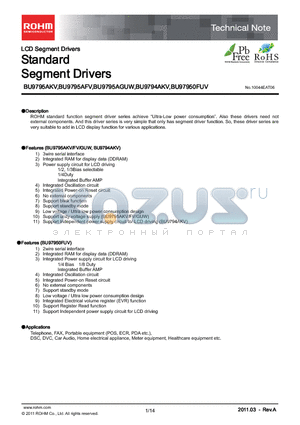 BU9794AGUW-E2 datasheet - Standard Segment Drivers