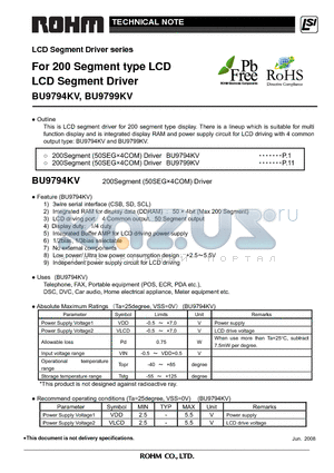 BU9794KV datasheet - For 200 Segment type LCD LCD Segment Driver