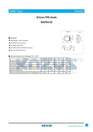 BAP65-03 datasheet - Silicon PIN diode