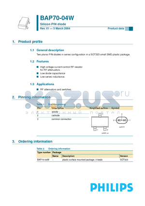BAP70-04W datasheet - Silicon PIN diode