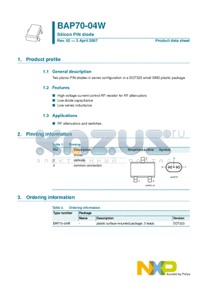 BAP70-04W datasheet - Silicon PIN diode