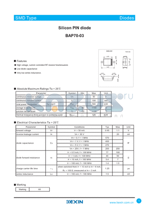 BAP70-03 datasheet - Silicon PIN diode