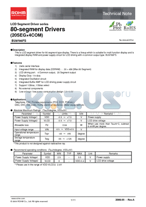 BU9796FS datasheet - LCD Segment Driver series 80-segment Drivers (20SEG4COM)