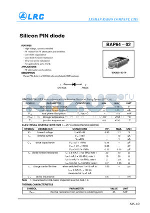 BAP64-02 datasheet - Silicon PIN diode