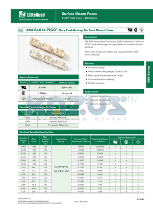 0459.062ER datasheet - Surface Mount Fuses PICO SMF Fuse > 459 Series