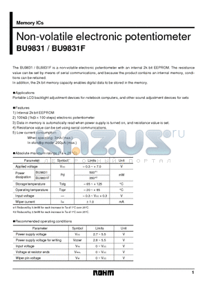 BU9831F datasheet - Non-volatile electronic potentiometer