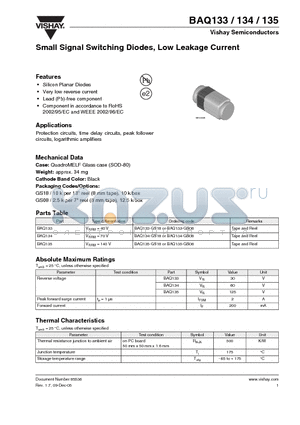 BAQ133 datasheet - Small Signal Switching Diodes, Low Leakage Current