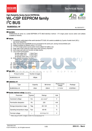 BU9833GUL-WE2 datasheet - WL-CSP EEPROM family I2C BUS