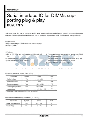 BU9877FV datasheet - Serial interface IC for DIMMs supporting plug & play