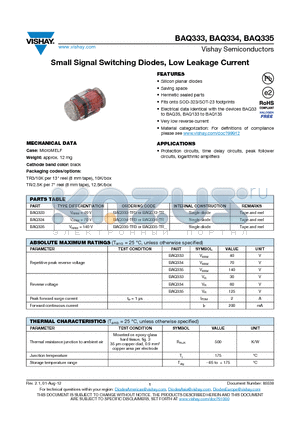 BAQ333 datasheet - Small Signal Switching Diodes, Low Leakage Current