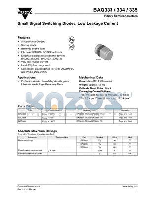 BAQ333_06 datasheet - Small Signal Switching Diodes, Low Leakage Current