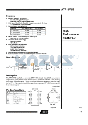 ATF16V8B-10SC datasheet - High Performance Flash PLD