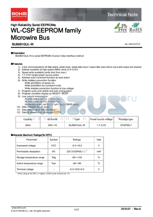 BU9891GUL-W datasheet - WL-CSP EEPROM family Microwire Bus