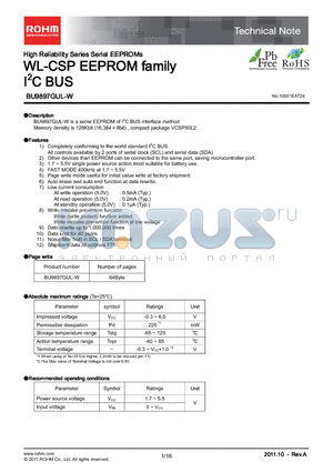 BU9897GUL-W_11 datasheet - High Reliability Series Serial EEPROMs WL-CSP EEPROM family I2C BUS