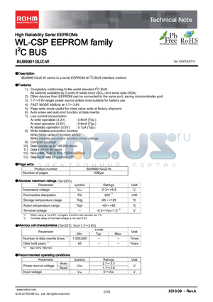 BU99901GUZ-W datasheet - WL-CSP EEPROM family I2C BUS