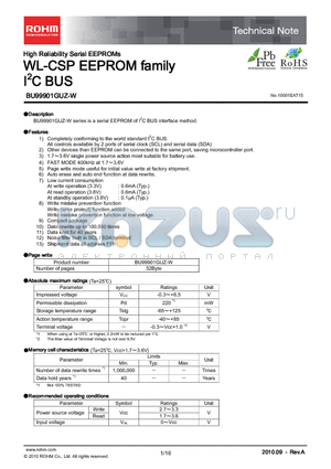 BU99901GUZ-WE2 datasheet - WL-CSP EEPROM family I2C BUS