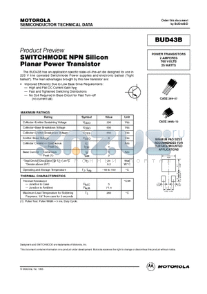 BUD43B datasheet - POWER TRANSISTORS 2 AMPERES 700 VOLTS 25 WATTS