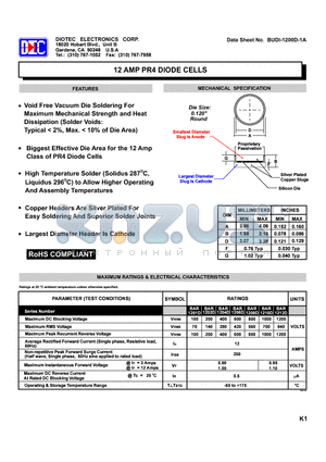 BUDI-1200D-1A datasheet - 12 AMP PR4 DIODE CELLS