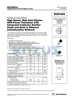 BUD44D2 datasheet - POWER TRANSISTORS 2 AMPERES 700 VOLTS 25 WATTS