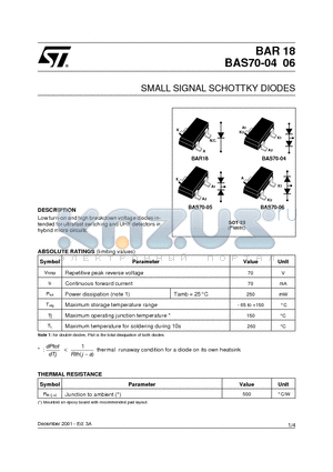 BAR18 datasheet - SMALL SIGNAL SCHOTTKY DIODES