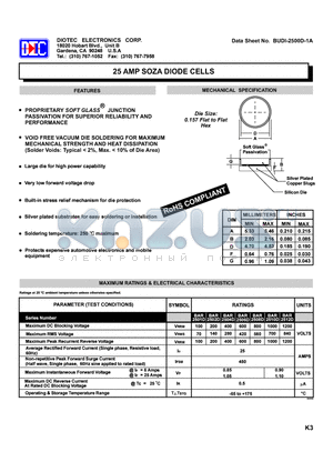 BAR2501D datasheet - 25 AMP SOZA DIODE CELLS