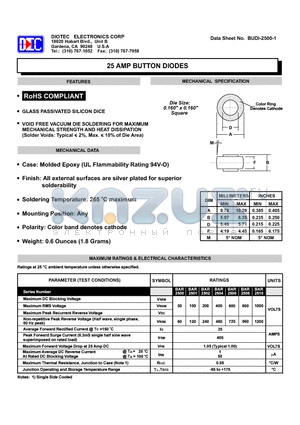 BUDI-2500-2 datasheet - 25 AMP BUTTON DIODES