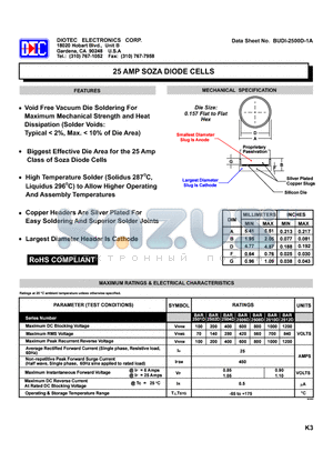 BUDI-2500D-1A datasheet - 25 AMP SOZA DIODE CELLS