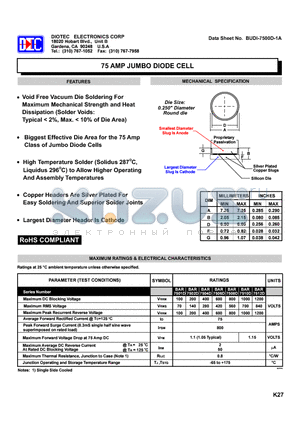 BUDI-7500D-1A datasheet - 75 AMP JUMBO DIODE CELL