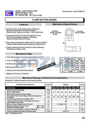 BUDI-7500S-1A datasheet - 75 AMP BUTTON DIODES