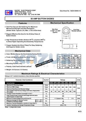 BUDI-5000S-1A datasheet - 50 AMP BUTTON DIODES