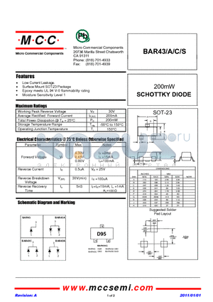 BAR43 datasheet - 200mW SCHOTTKY DIODE