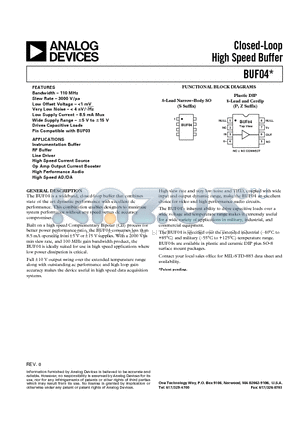 BUF04GP datasheet - Closed-Loop High Speed Buffer