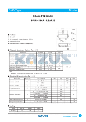BAR16 datasheet - Silicon PIN Diodes
