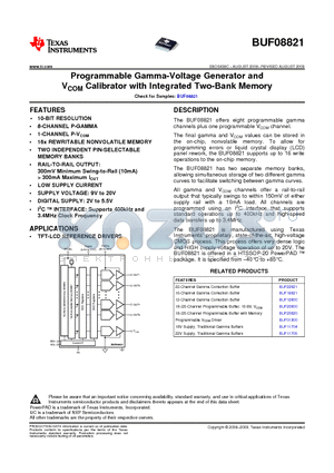 BUF08821 datasheet - Programmable Gamma-Voltage Generator and VCOM Calibrator with Integrated Two-Bank Memory