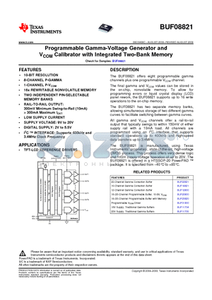 BUF08821A datasheet - Programmable Gamma-Voltage Generator and VCOM Calibrator with Integrated Two-Bank Memory