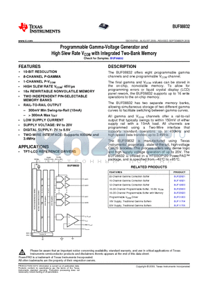 BUF08832AIPWPR datasheet - Programmable Gamma-Voltage Generator and High Slew Rate VCOM with Integrated Two-Bank Memory