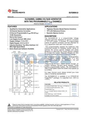 BUF20800-Q1 datasheet - 18-CHANNEL GAMMA VOLTAGE GENERATOR WITH TWO PROGRAMMABLE VCOM CHANNELS