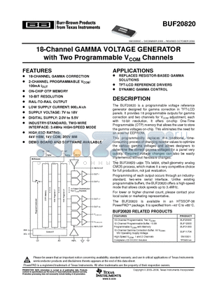 BUF20820AIDCPR datasheet - 18-Channel GAMMA VOLTAGE GENERATOR with Two Programmable VCOM Channels