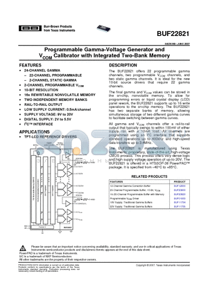 BUF22821 datasheet - Programmable Gamma-Voltage Generator and VCOM Calibrator with Integrated Two-Bank Memory