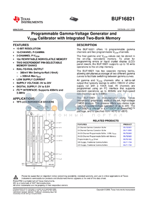 BUF16821 datasheet - Programmable Gamma-Voltage Generator and VCOM Calibrator with Integrated Two-Bank Memory