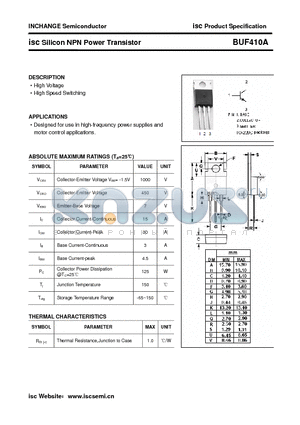 BUF410A datasheet - isc Silicon NPN Power Transistor